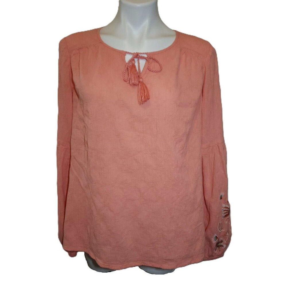 ❤️ 4/$20 New Directions boho top Women's large blouse Tassels embroidery peasant